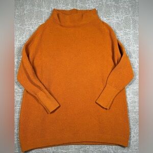 Free People Mock Neck Gold Mustard Textured Long Length Oversized Sweater XS